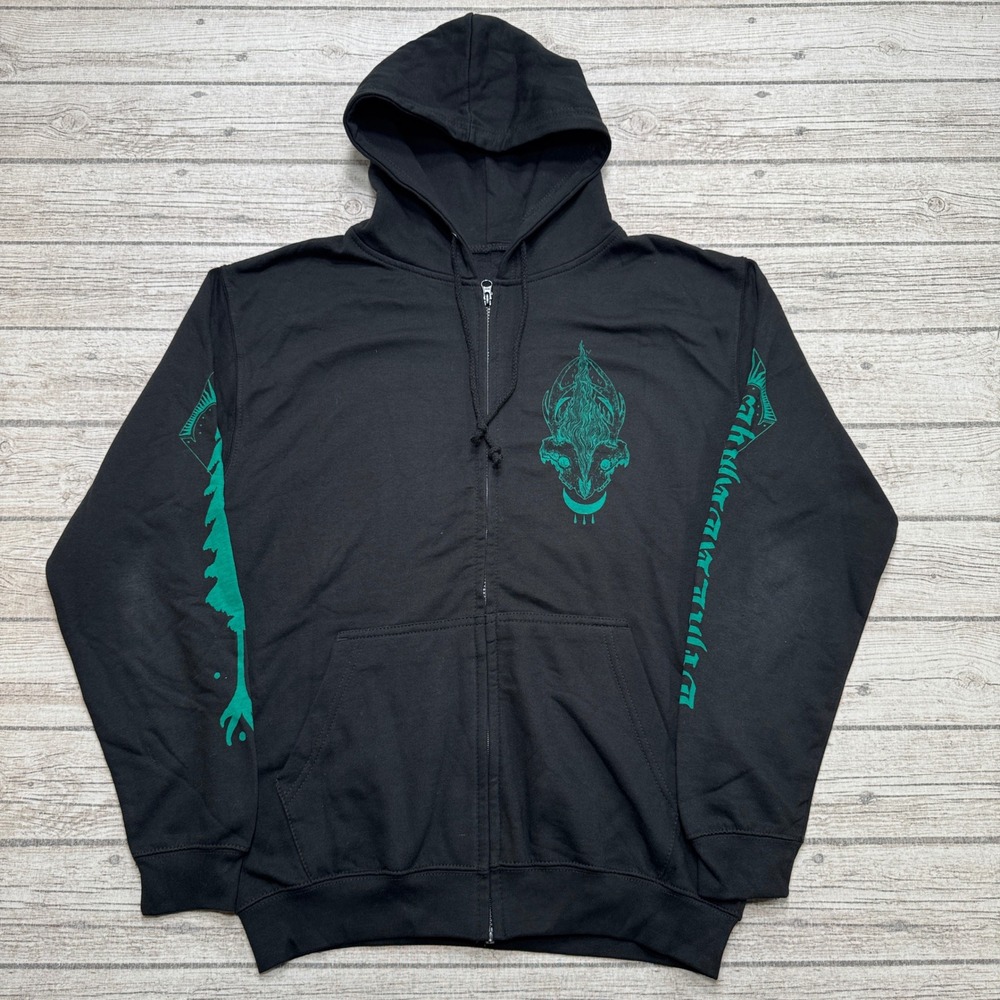 Blackbraid II Hoodie Men's Large Teal Zip Up Deer Skull Occult Gothic Streetwear